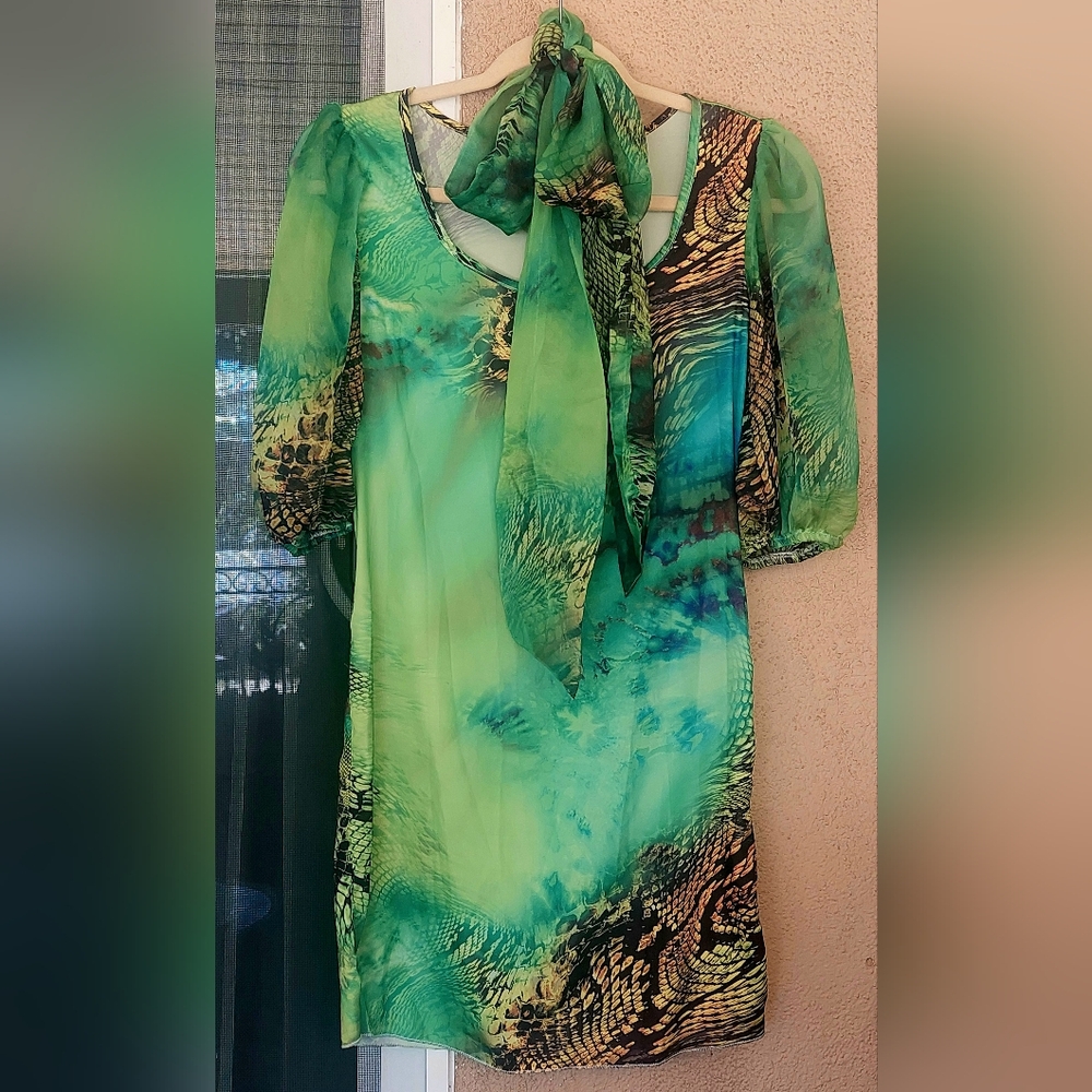 Dolce & Gabbana Vibrant Green and Blue Mini Dress